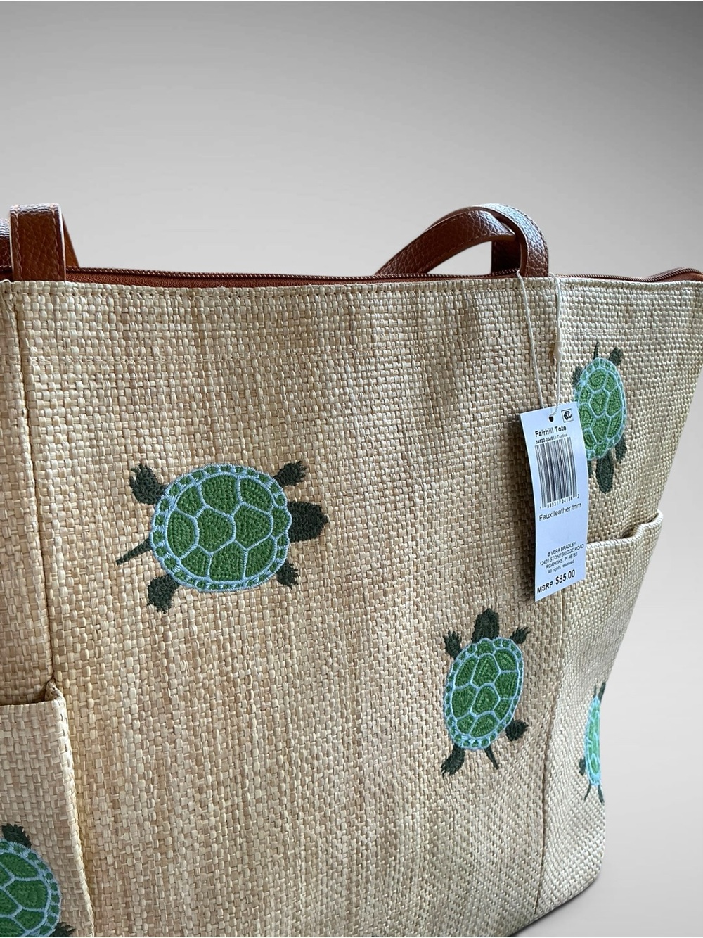 Vera Bradley Fairhill Tote Turtles Woven Faux Straw Beach Bag NWT - Picture 4 of 12